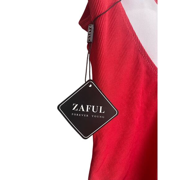 NEW Zaful V Wired High Cut Ribbed Low Back One Piece Swimsuit Size 6 Cherry Red - Picture 7 of 8